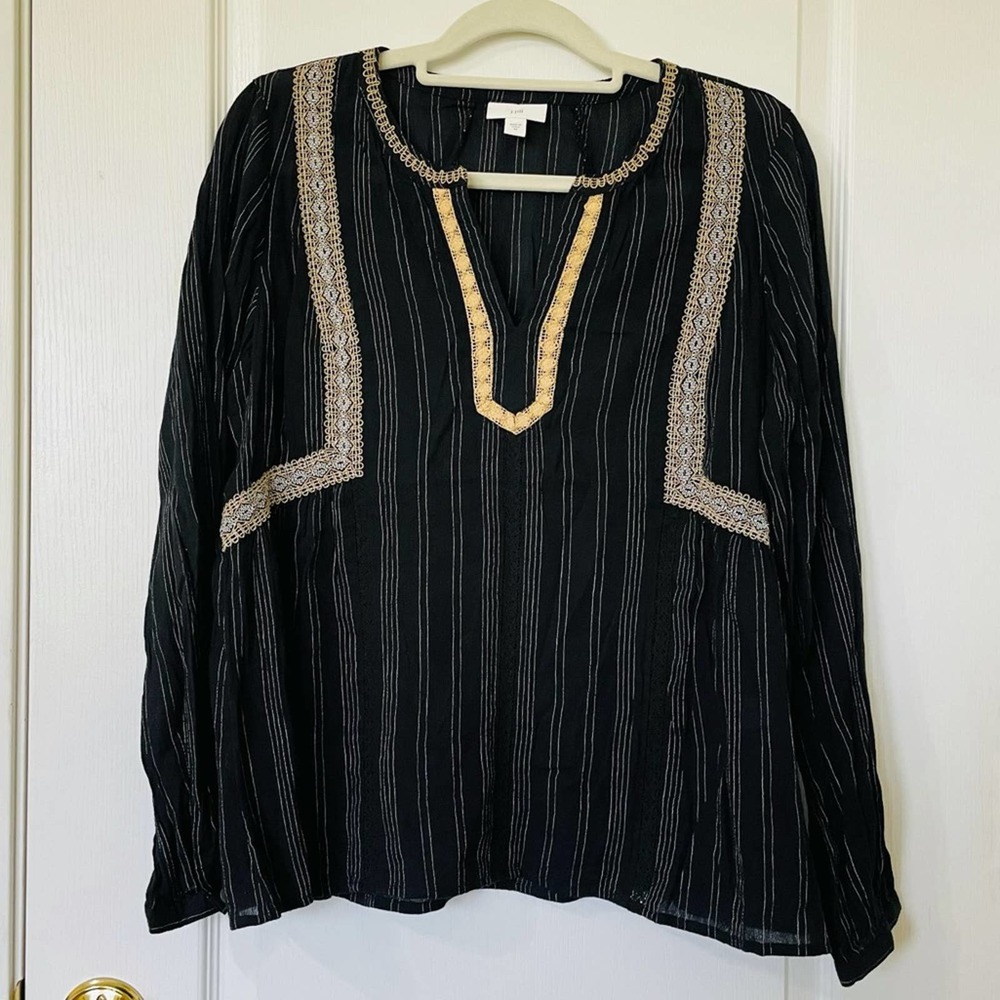 J. Jill Embroidered Long Sleeve Peasant Top XS